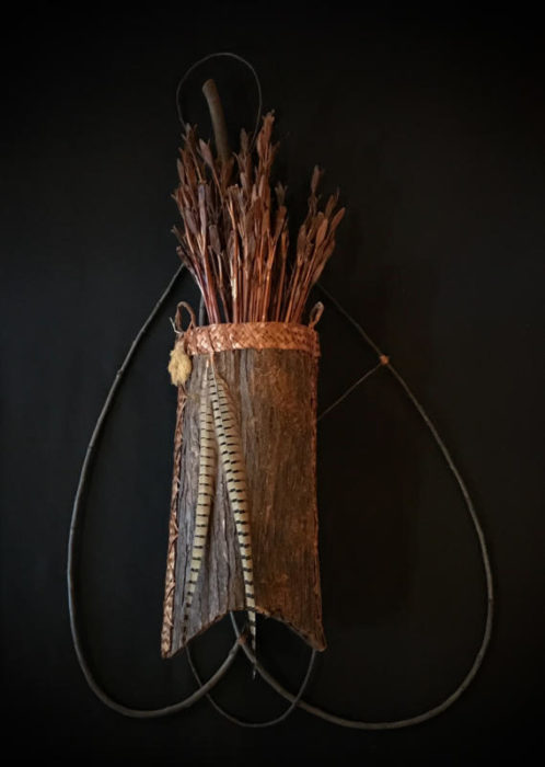 Cedar bark, Roots, and paper, Plum Limb, Iris Pods, Feathers